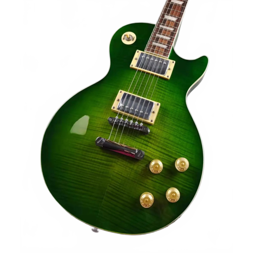 Emerald Green Gradient Electric Guitar with Tiger Pattern & Silver Accessories -