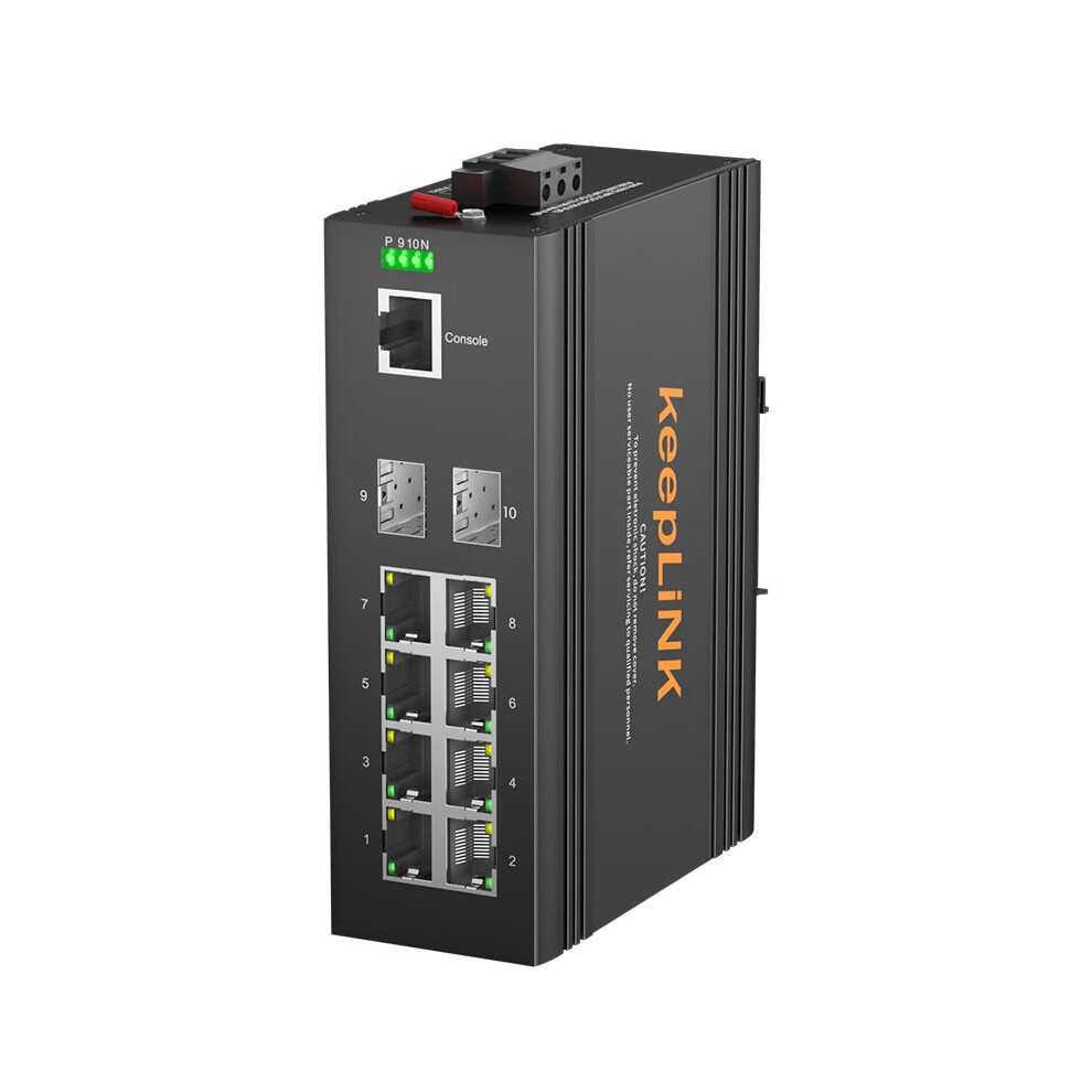 Keeplink Industrial 10-Port Gigabit Managed Network Switch - 8 Poe Ports & 2 Sfp Uplink, Din Rail Mount 705354010216