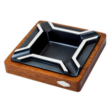 Elegante bureau-asbak van zinklegering en hout - Stijlvol gegalvaniseerd woonaccessoire