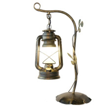 Retro Matte Iron Table Lamp with LED E27 Frosted Glass Shade and Lotus-Shaped Base for Desk or Bedside