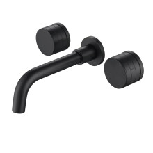 Elegant Black Brass Wall-Mounted Bathroom Faucet - 3-Hole, Double Handle, Dual Control for Hot and Cold Water