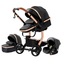 Premium 3-in-1 Newborn Stroller with PU Leather & Rubber Wheels