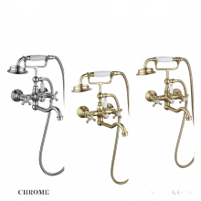 Brushed Gold Wall-Mounted Bathtub Faucet with Antique Telephone Hand Shower & 180Â Rotating Waterfall Spout