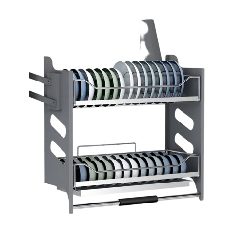 304 Stainless Steel Double Layer Hydraulic Lift Kitchen Cabinet Pull-Out Basket
