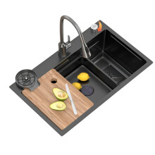 Modern Italian Minimalist Three-Hole Kitchen Sink with Built-In Soap Dispenser - Sleek and Creative Design for Contemporary Homes