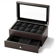 Elegant Wooden Watch Storage Box with Glass Display Lid and Soft Velvet Lining