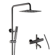 Elegant Black Wall-Mounted Thermostatic Shower Set with Adjustable 8-Inch Spray Head and Bathtub Faucet