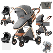 Lightweight 3-in-1 Newborn Baby Stroller with Four-Wheel Pram and Carriage