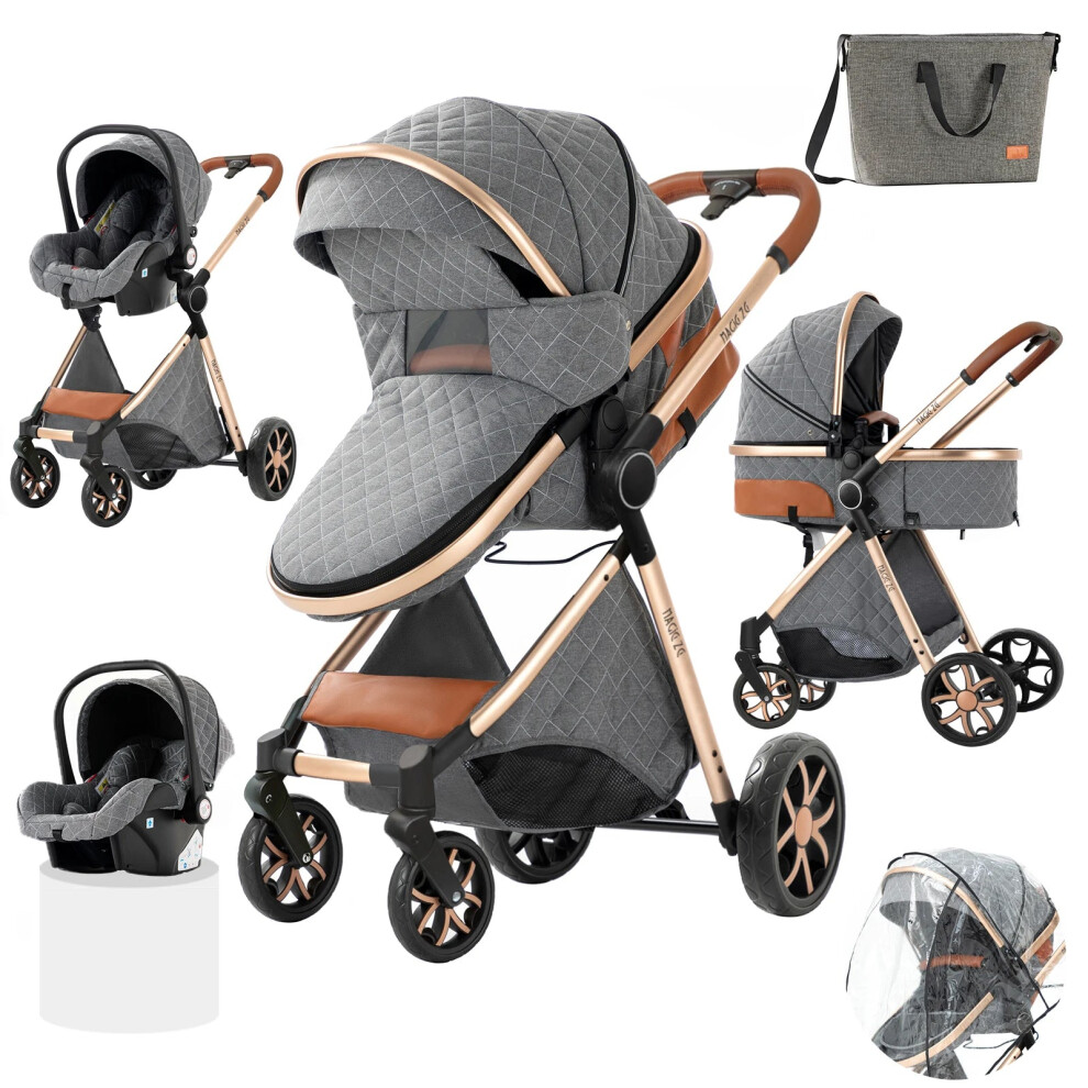 Lightweight 3-in-1 Newborn Baby Stroller with Four-Wheel Pram and Carriage