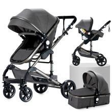 3-in-1 Lightweight High Landscape Baby Stroller, Car Seat & Travel Bed with Easy One-Hand Fold