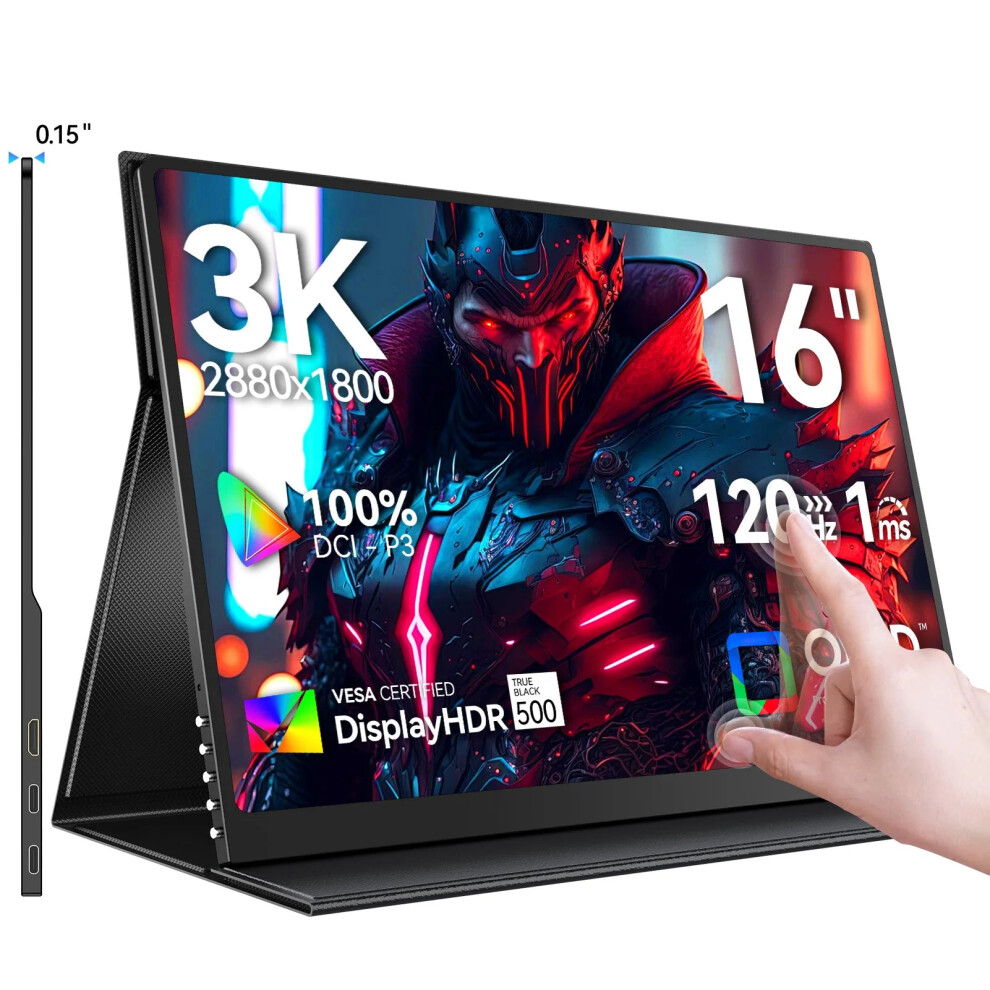 EviCiv 16 3K OLED Touchscreen Portable Monitor - 2880x1800 QHD, 100% DCI-P3, HDR, Multi-Touch, USB-C & HDMI for Laptop Gaming Display
