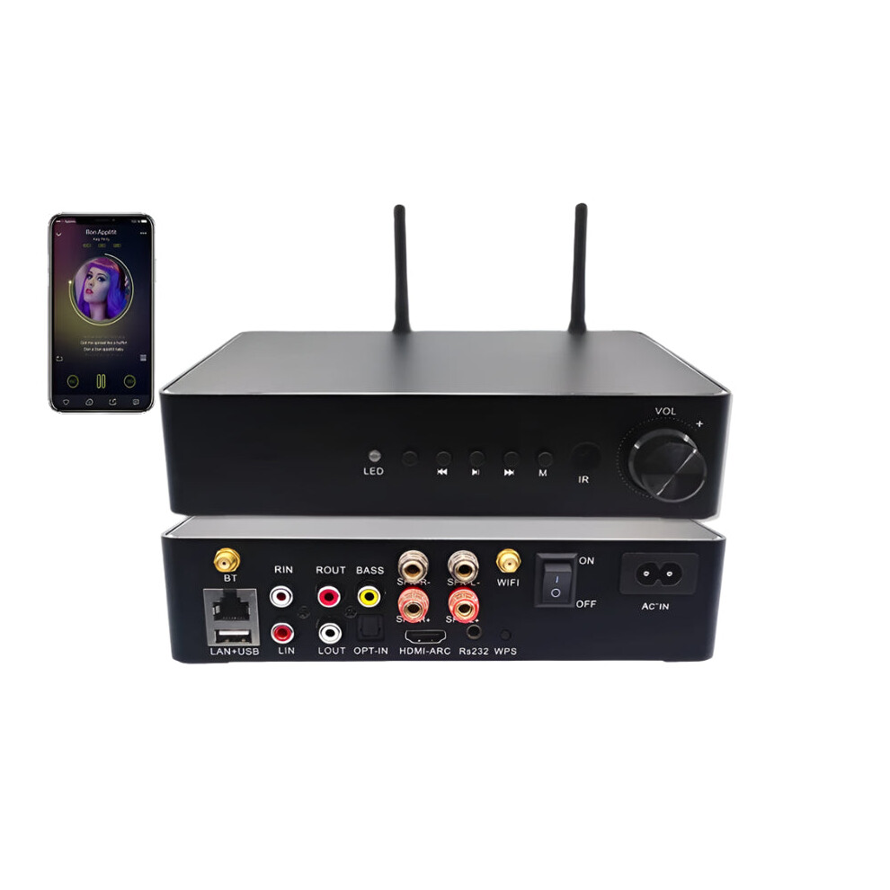 Wa60 60W Hifi Stereo Class D Multiroom Amplifier With Ess9023 Dac, Wifi & Bluetooth, Spotify & Airplay Support, Built-In Equalizer & Free App 726084278462
