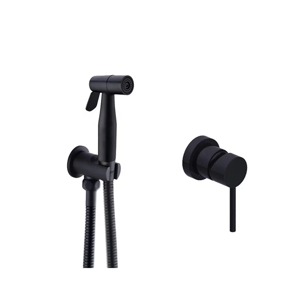 Elegant Black Handheld Bidet Sprayer Set With Hot & Cold Mixer - Complete Toilet Shattaf Douche Kit 744759160355