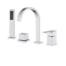 Solid Brass 4-Piece Waterfall Bathroom Faucet Set with Dual Handles and Hand Shower