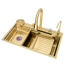 Premium 304 Stainless Steel Waterfall Kitchen Sink - Large Single Slot Vegetable Washing Basin with Thickened Design
