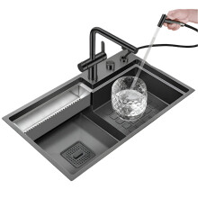 Black Brass Kitchen Faucet with Hot & Cold Water Filter and Spray Gun - 3-in-1 Design for Efficient Cooking and Cleaning