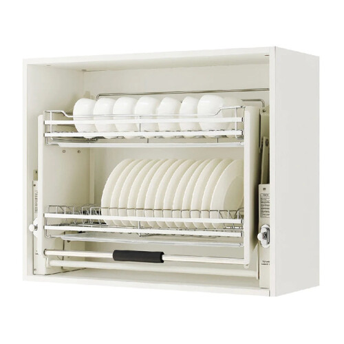 Premium 304 Stainless Steel Double-Layer Pull-Down Kitchen Cabinet Basket with Damping Buffer for Dish Storage