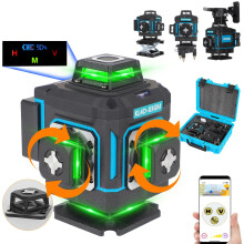 Kezers 4D 360Â Green Laser Level with 16 Lines - KL4D-03GM, 5200mAh Li-Ion Battery, Metal Window Base & Carrying Suitcase