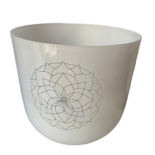 White Crystal Singing Bowl with Dual Engravings - 3rd Octave B Note, Perfect Pitch 432Hz for Sound Healing