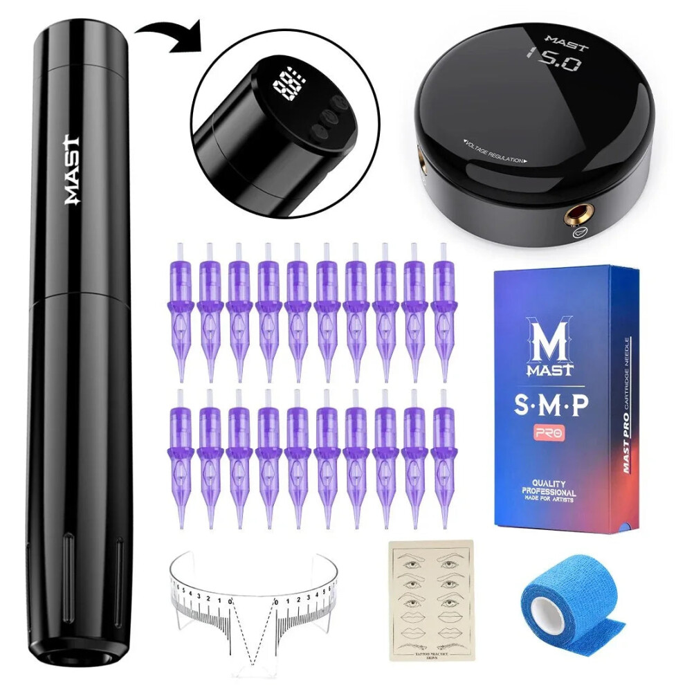Mast Tattoo Tour Y22 Wireless Rechargeable Tattoo Machine Set with Dual-Model Power Supply & Permanent Makeup Needles