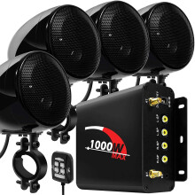Aileap 1000W Motorcycle Audio System - 4 Channel Amplifier with Bluetooth, AUX, FM Radio, SD Card & USB Support