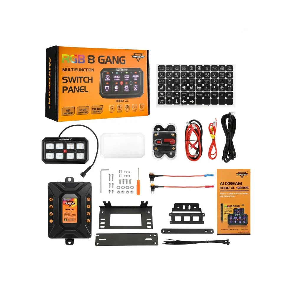 Auxbeam Rgb 8-Gang Switch Panel With Momentary Toggle & Pulsed Support - No App Control Needed, One-Sided & Two-Sided Outlet Options 7445051265214