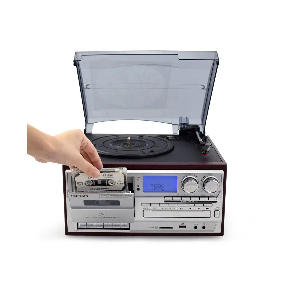 Sotesin 9-In-1 Vintage Record Player: 3-Speed Bluetooth Turntable With Cd, Cassette, Vinyl, Am/Fm Radio, Usb/Sd Encoding, And Aux Input 7445028953939