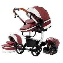 3-in-1 Lightweight PU Leather Baby Stroller: Foldable Travel Pram & Multifunctional Infant Cart for Newborns