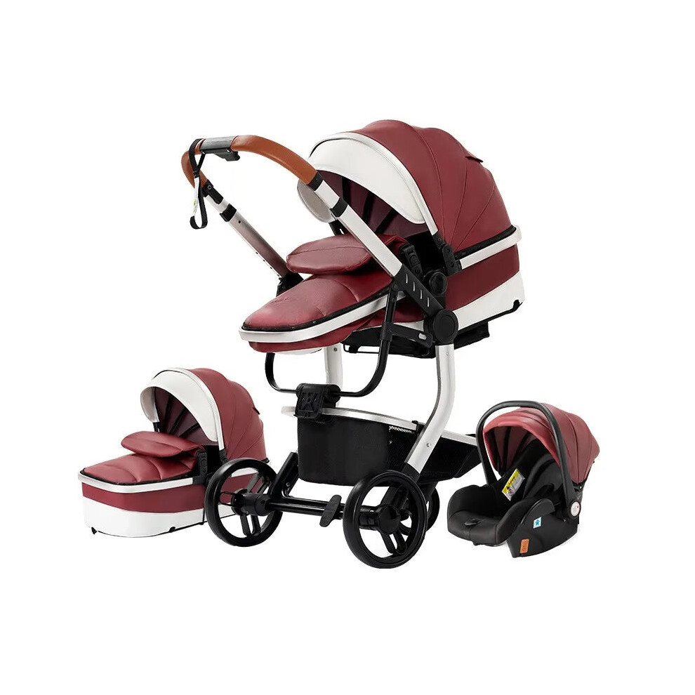 3-in-1 Lightweight PU Leather Baby Stroller: Foldable Travel Pram & Multifunctional Infant Cart for Newborns