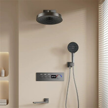 Elegant Brushed Gold Thermostatic Shower Faucet Set with In-Wall Installation and Rainfall Showerhead