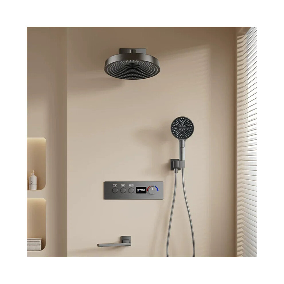 Elegant Brushed Gold Thermostatic Shower Faucet Set With In-Wall Installation And Rainfall Showerhead 744759738219