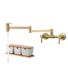 Foldable Brass Kitchen Sink Faucet - Wall Mounted, Hot & Cold Water, Fashion Design in Gold Finish
