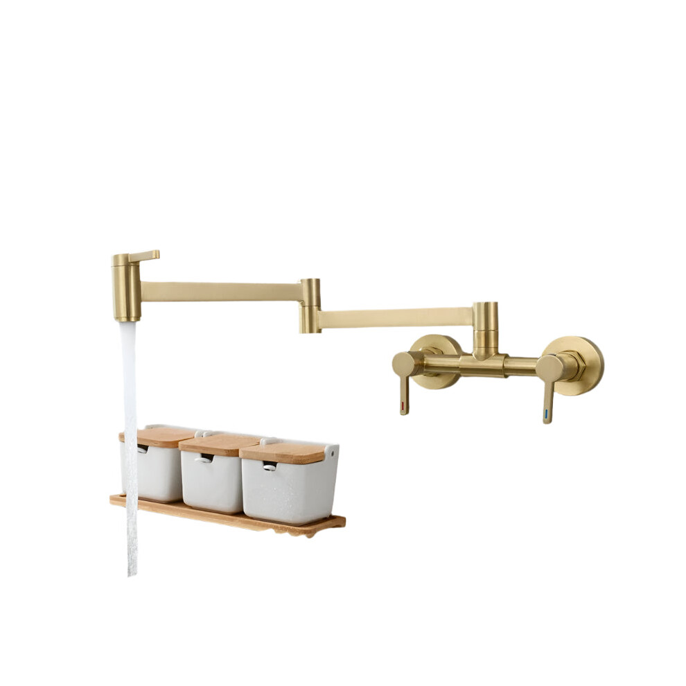 Foldable Brass Kitchen Sink Faucet - Wall Mounted, Hot & Cold Water, Fashion Design In Gold Finish 313020752782