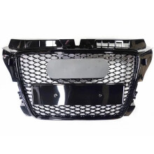 Glanzend zwarte RS3-stijl sportieve grille met zeshoekig honingraatpatroon voor de motorkap van de Audi A3/S3 8P (2009-2013).