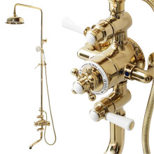 Classical Gold Chrome Thermostatic Rainfall Shower Faucet Set - Wall Mounted Mixer for Luxurious Bath Experience