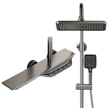 Luxury Gun Gray Brass Shower System with Intelligent LED Display & Dual Control Thermostatic Faucet
