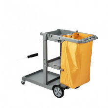 Heavy-Duty 3-Shelf Janitorial Cart with 25-Gallon Bag - Black/Grey, 200 lbs Capacity