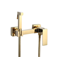 Luxurious Solid Brass Handheld Bidet Sprayer with Shiny Titanium Gold Finish - Square Design Douche Kit for Hot and Cold Water (Model: AP2271)
