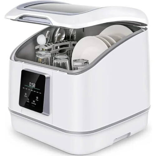 Compact Countertop Dishwasher with Automatic Intelligent Disinfection and Drying System