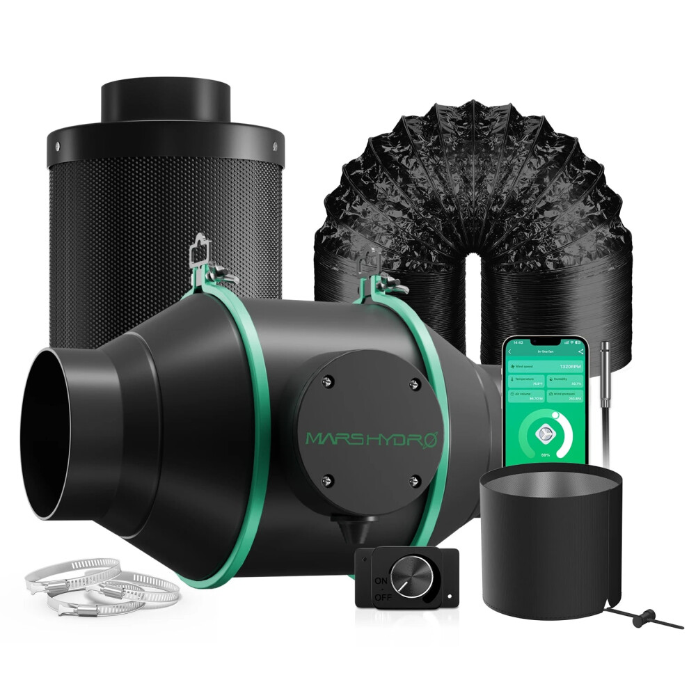 Smart Ifresh Inline Ducting Fan Ventilation Kit With Carbon Filter For Grow Tents - Mars Hydro 4 & 6 313024283213