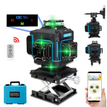 KEZERS 4D 360Â Green Laser Level with 16 Lines, Remote Control & 4000mAh Li-Ion Battery - Model KL4D 03G, Includes Carrying Suitcase