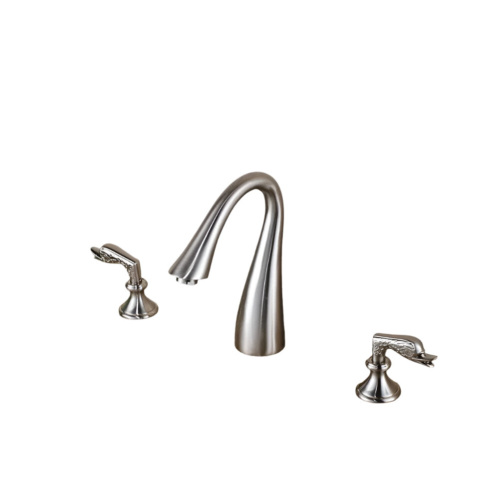 Vidric Brushed Goose Neck Bathroom Faucet With Dual Handles - Widespread Washbasin Mixer Taps 7445024715777