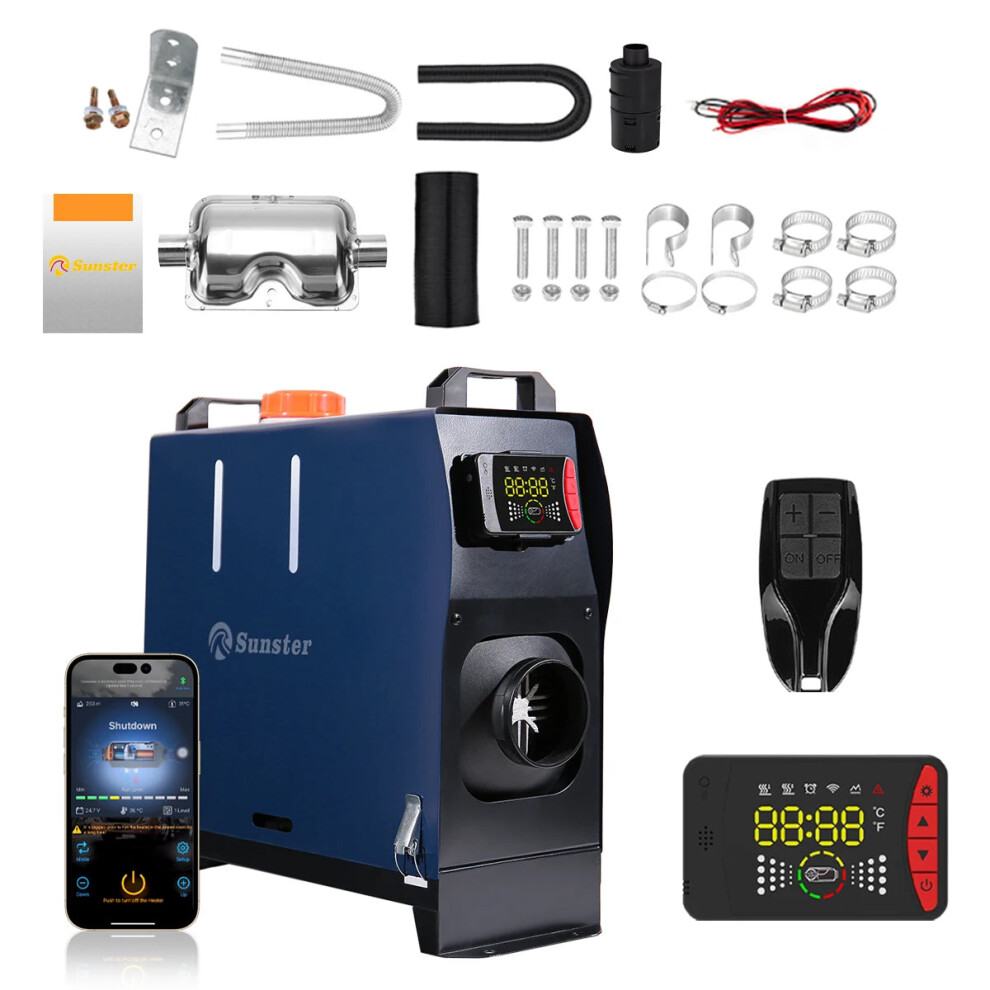 8Kw Diesel Air Heater With Lcd Switch, Remote Control & Bluetooth App - 12V/24V All-In-One Parking Heater For Rvs, Trucks, Cars & Tents 7445022639655