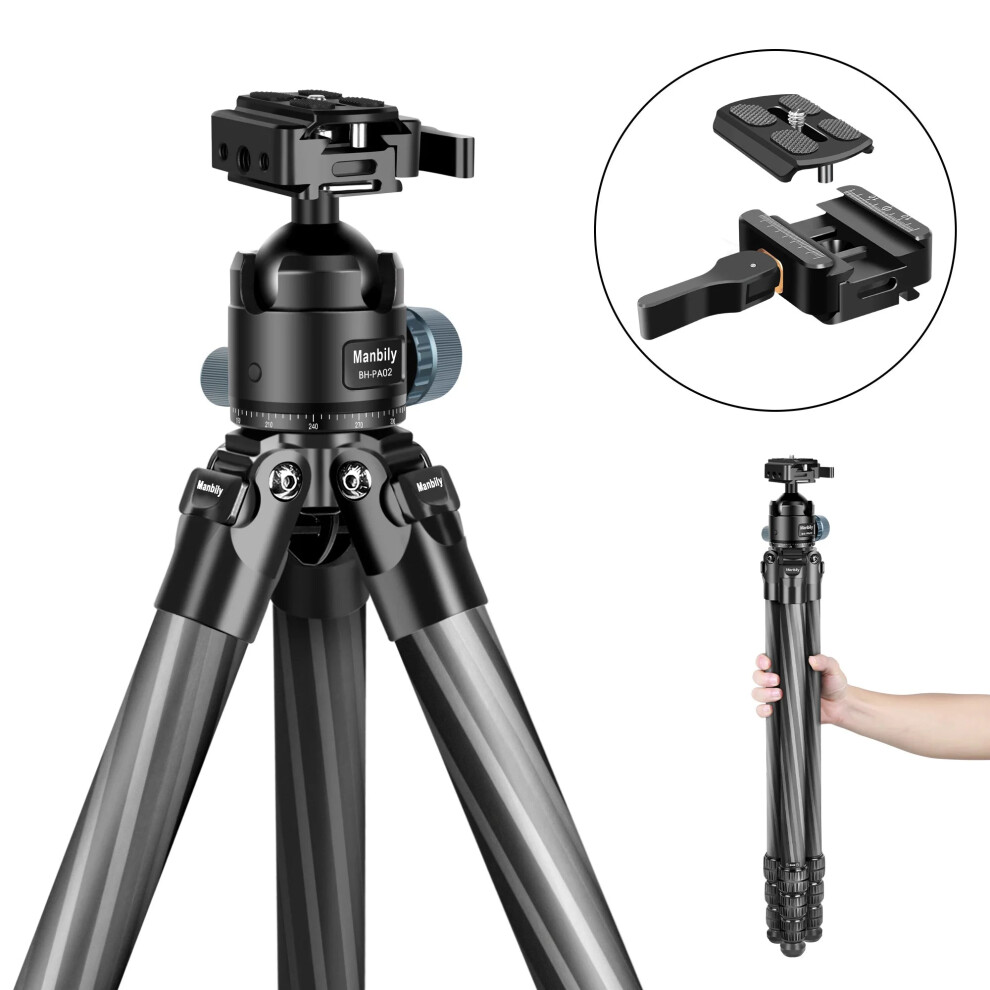 Manbily Carbon Fiber Tripod With Quick Release Ball Head - Arca Swiss Compatible, 20Kg Max Load For Hunting, Shooting & Photography 313047137159