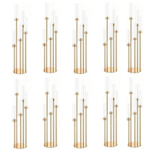 Elegante 5-armige gouden metalen en acryl kandelaar met transparante buizen - Set van 10 kaarsenhouders voor tafeldecoratie op bruiloften en feesten