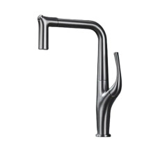 Modern White Gold & Chrome Kitchen Faucet with Pull-Out Nozzle - Single Handle Deck Mounted Mixer Tap in Grey & Black Finish