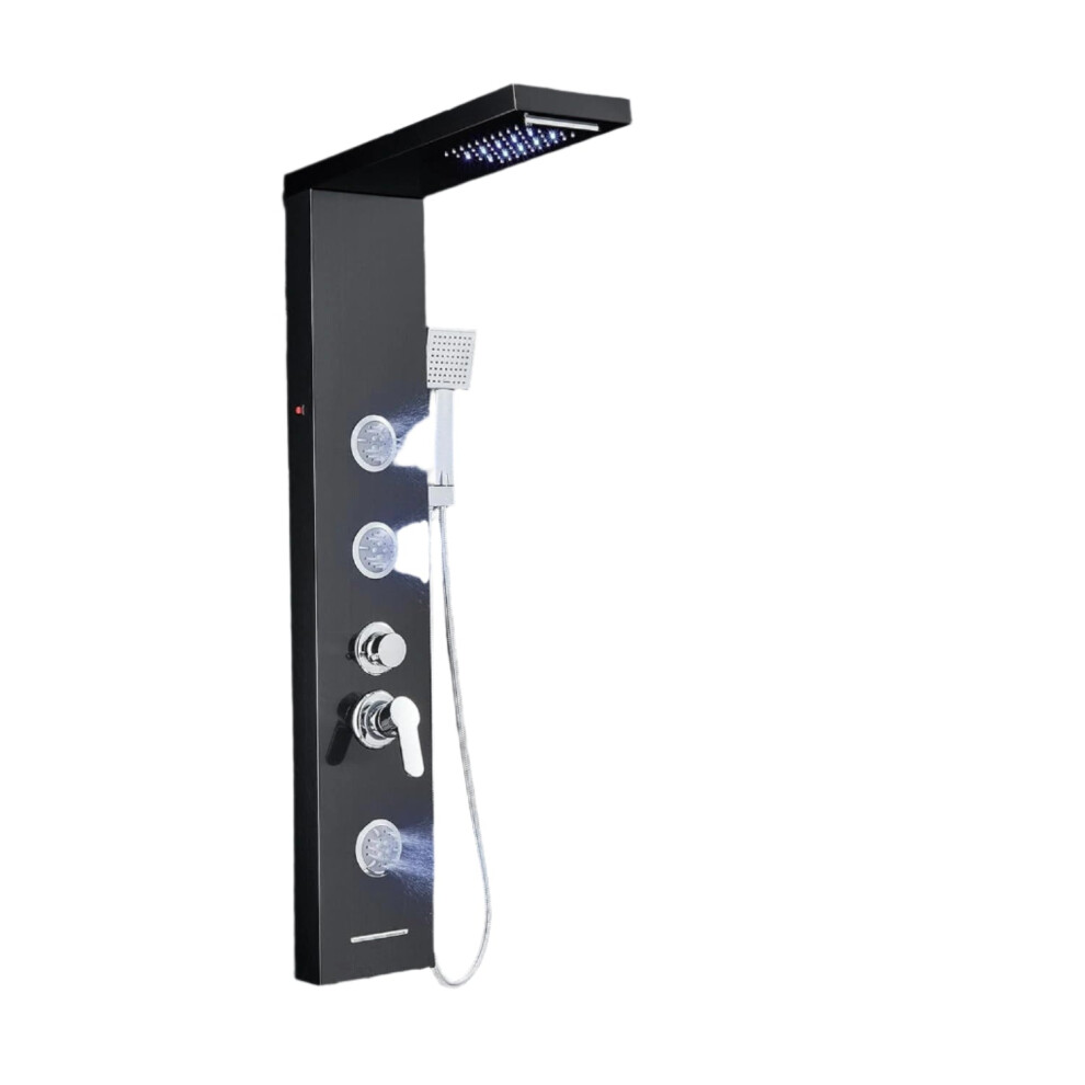 Luxurious Kemaidi Led Shower Panel Tower System With Rainfall & Waterfall Features, Black Finish, Adjustable Jets, And Handheld Showerhead 7445000834843