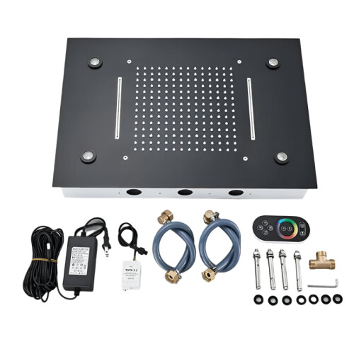Smart LED Rainfall Ceiling Shower Head with Remote Control and Multifunctional Square Sprayer