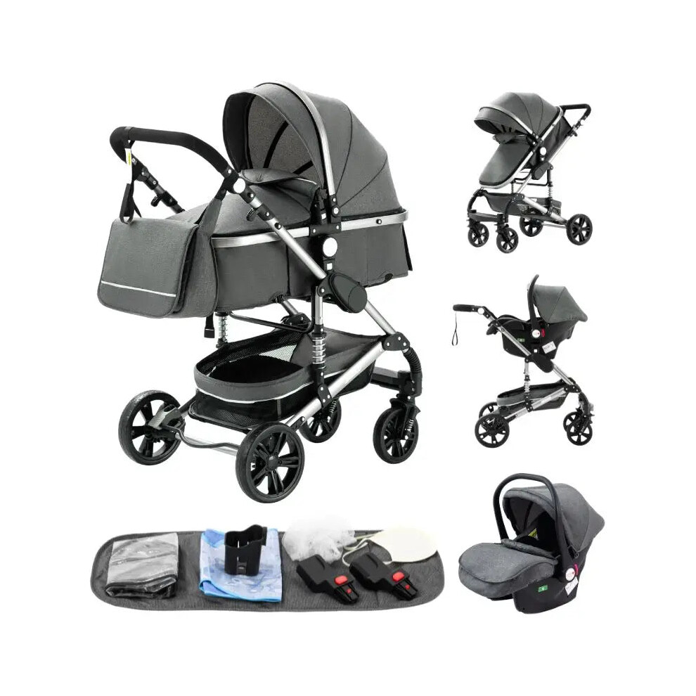 Elegant 3-in-1 Baby Stroller: Portable, Foldable Aluminum Frame Pram for Newborns