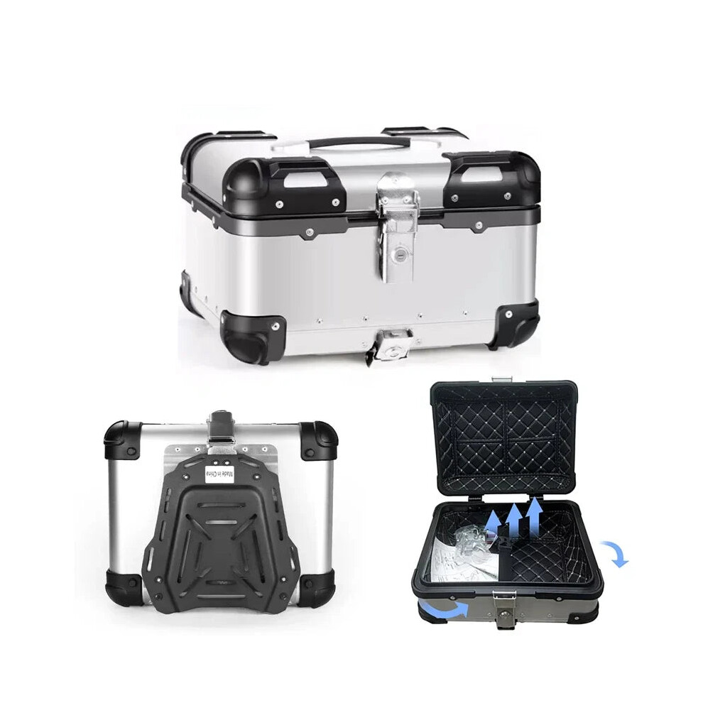 Universal Waterproof Aluminum Motorcycle Tail Box - 22L/35L/45L Capacity, Round Corner Design, Secure Lock, Helmet & Tool Storage 744110139501